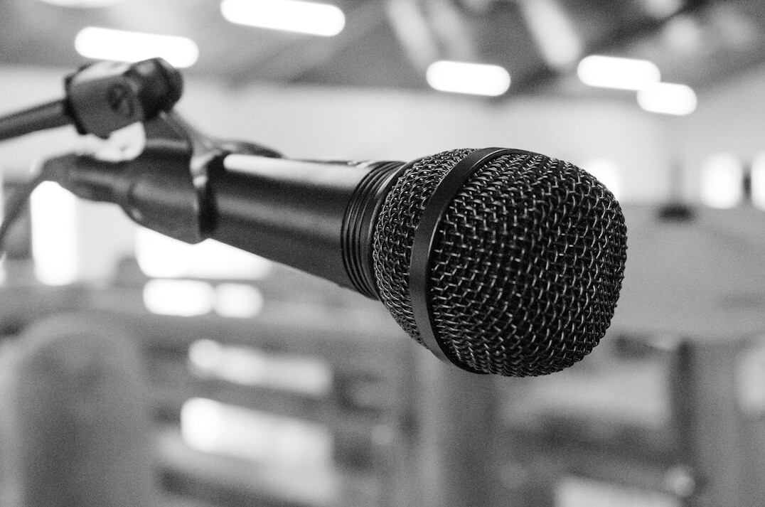 press conference with microphones